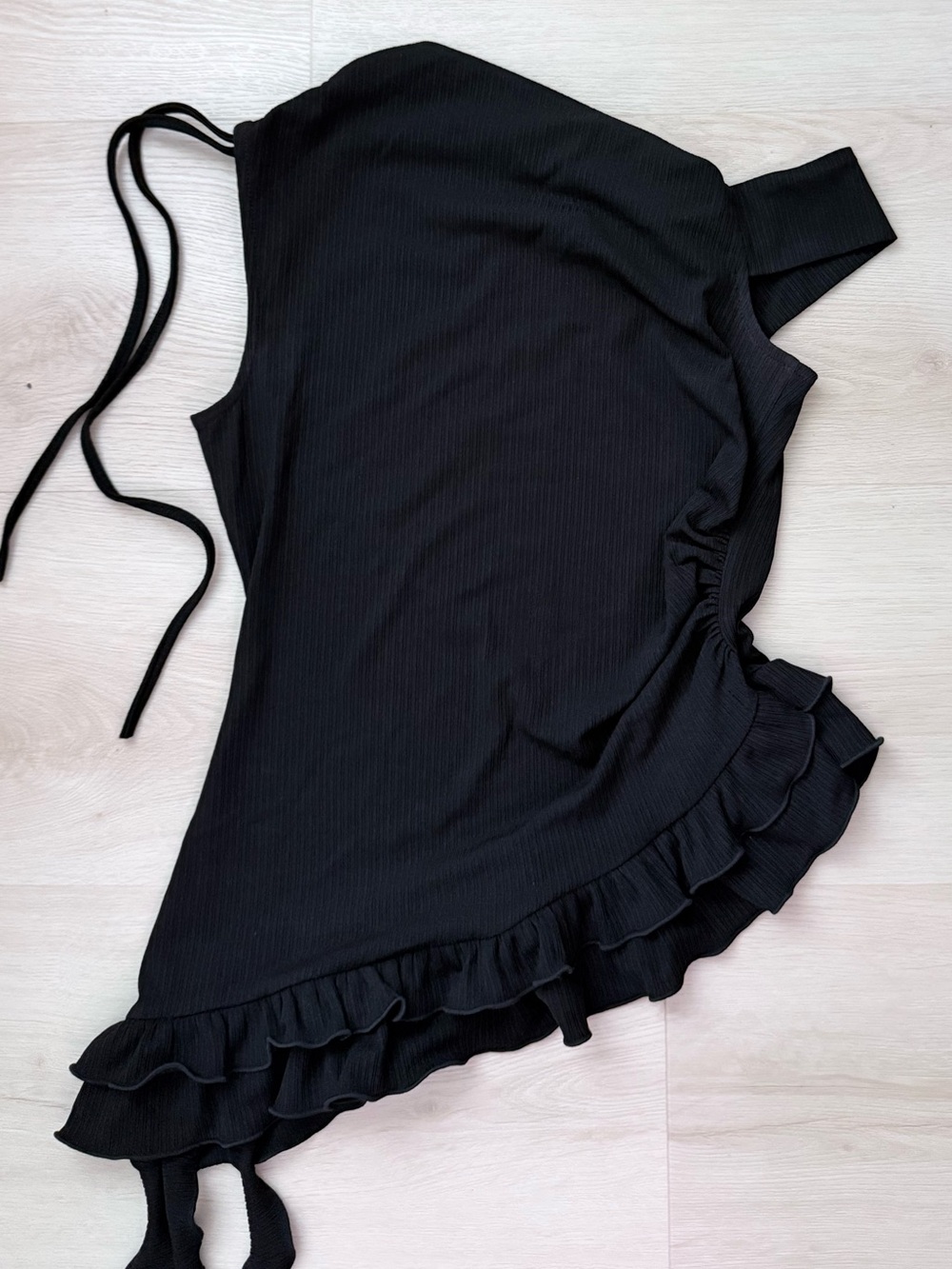 Black Ruffled Asymmetry Top